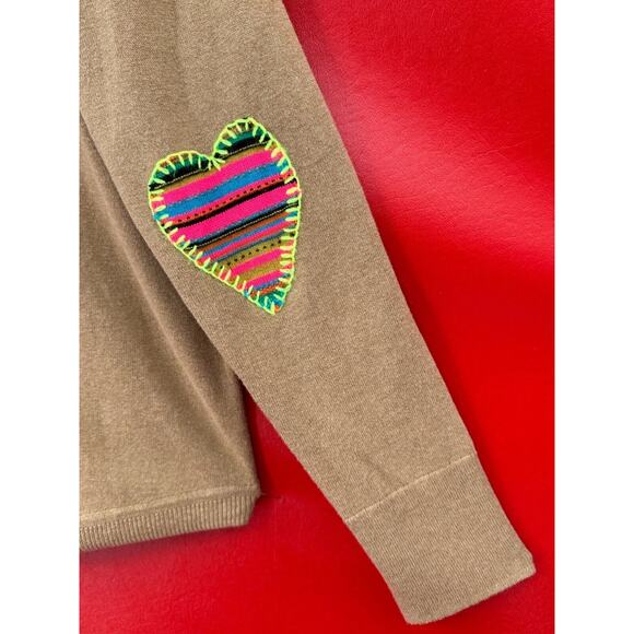 Lisa Todd Made Your Look Cashmere Blend Henley Sweater Heart Elbow Patches Sz Lg - Picture 4 of 9